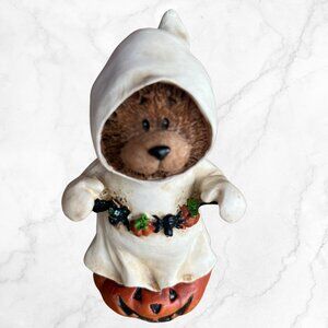 Vtg Bear Figurine Halloween Trick-or-Treat Dressed Up in a Ghost Costume 5"